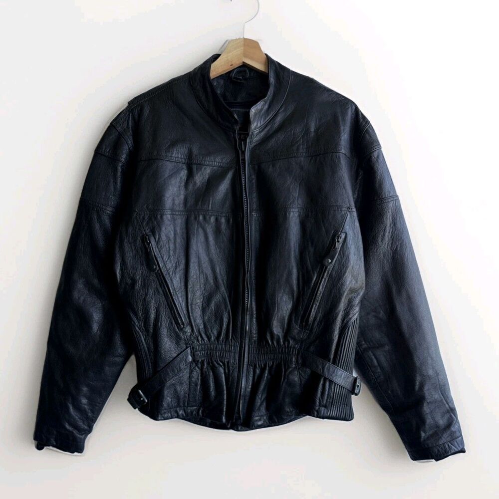 VTG Barney’s Leather Biker Jacket Black Leather Quilted Lined Women’s Size 2XL